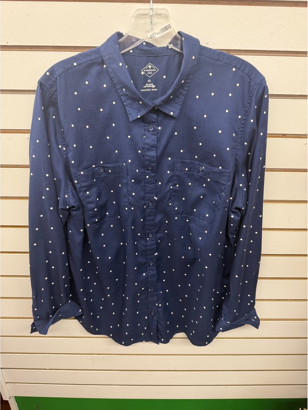 St. John’s Bay Navy Polka Dot Button-Down Shirt – Women’s XL